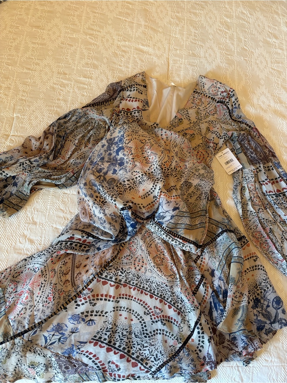 FREE PEOPLE “Moroccan Dreams” Boho Maxi Dress ~ SZ 8 ~ beige/blue/multi ~ NWT! - Picture 13 of 17